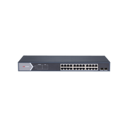 Switch Gigabit PoE+ / Administrable / 24 Puertos 1000 Mbps PoE+ / 2 Puertos SFP / Configuración Remota desde Hik-PartnerPro / PoE Extendido 250 Metros / 370 Watts - Toer