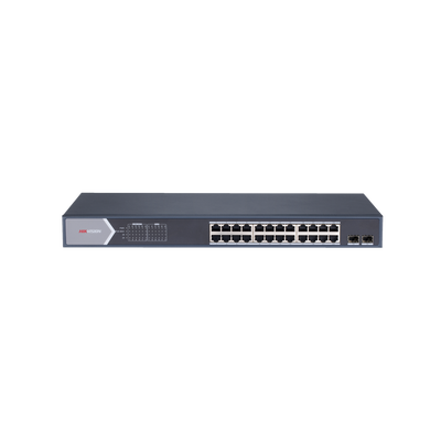 Switch Gigabit PoE+ / Administrable / 24 Puertos 1000 Mbps PoE+ / 2 Puertos SFP / Configuración Remota desde Hik-PartnerPro / PoE Extendido 250 Metros / 370 Watts - Toer