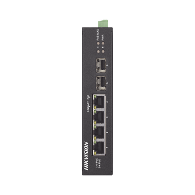 Switch Industrial No Administrable Gigabit / 3 Puertos Gigabit PoE+ (30 W) + 1 Puerto Gigabit PoE++ (60 W) / 2 Puertos SFP / 65 W Total / 48 a 57 VCD / Ideal para Proyectos / 300 Metros de Distancia - Toer