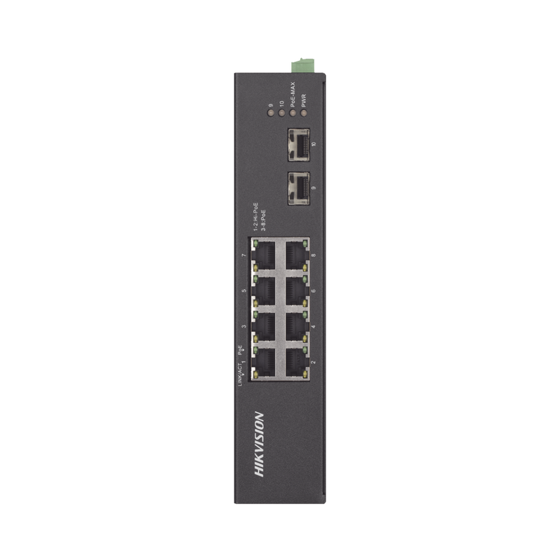 DS-3T0510HP-E/HS Switch Industrial No Administrable Gigabit / 6 Puertos Gigabit PoE+ (30 W) + 2 Puertos Gigabit PoE++ (60 W) / 2 Puertos SFP / 120 W Total / 48 a 57 VCD / Ideal para Proyectos / 300 Metros de Distancia