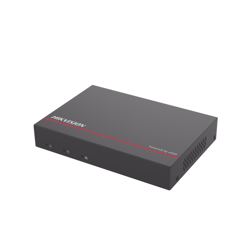 DS-E04NI-Q1/4P/1T NVR + eSSD / 4 Megapixel / 4 Canales IP / 4 Puertos PoE+ / eSSD de 1 TB / ACUSENSE / Diseño Compacto y Cero Ruido