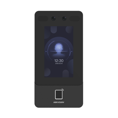 Terminal Min Moe PoE & WiFi de Reconocimiento Facial y Huella con Lector MIFARE / Exterior IP65  / Hasta 1.5 mts en Lectura de Rostro / Soporta P2P / 1,500 Rostros / 3,000 Huellas / Salida 12 Vcd para Chapa / PoE / SIP Estandar / HIK-IA - Toer