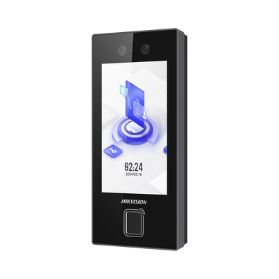 Terminal Facial Min Moe con LECTOR DE HUELLAS y Tarjetas PROX EM / 3000 Rostros / 3000 Huellas / Pantalla 4.5" / Administrable en la Nube con HikConnect Teams  / Exterior IP65  / PoE / WiFi / HIK-IA / SIP Estandar - Toer