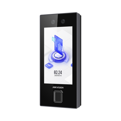 Terminal Facial Min Moe con LECTOR DE HUELLAS y Tarjetas MIFARE / 3000 Rostros / 3000 Huellas / Pantalla 4.5" / Administrable en la Nube con Hik-Connect Teams  / Exterior IP65  / PoE / WiFi / HIK-IA / SIP Estandar - Toer
