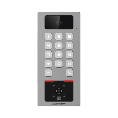 Teclado con Lector Físico de QRs para Exterior Antivandálico IP65 & IK09 con función de Videoportero Multiapartamento / Tarjeta, Código QR, PIN o App HikConnect  / Cámara 2 MP compatible con NVRs / Soporta b