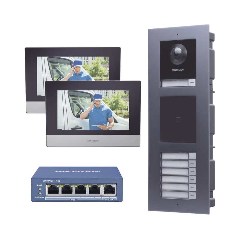 DSKIS-MULTI-7AP KIT de Videoportero IP para 7 DEPARTAMENTOS con llamada a App de Smartphone y Lector de Tarjetas EM / 2da Generación (Modular) / Montaje para EMPOTRAR incluido