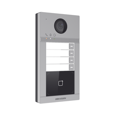 Videoportero IP 2 Megapixel / Llamada y Apertura Remota desde App Hik-Connect (Requiere monitor )/ PoE / Exterior IP65 + Antivandalico IK08 / 4 Departamento / Apertura con Tarjeta / Soporta 2 Puertas y hasta 6 Monitores - Toer