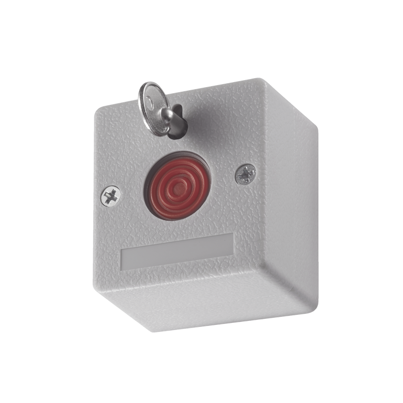 DS-PD1-EB Botón de Pánico Cableado / Compatible con Cualquier Panel de Alarma / LLave de Seguridad / NA/NC / Material Retardante al Fuego (ABS)