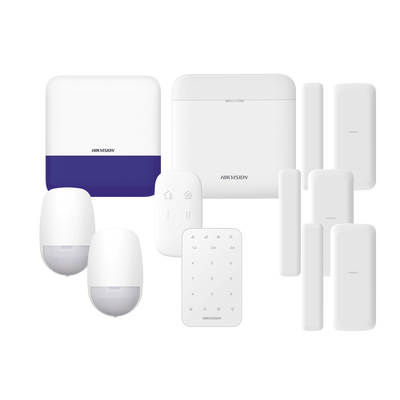 (AX PRO) KIT de Alarma AX PRO / Incluye: 1 Hub con batería de respaldo/ 2 Sensores PIR / 3 Contactos Magnéticos mini / 1 Control Remoto / 1 Sirena Inalambrica Exterior /1 Teclado Inalámbrico / WiFi / Compatible con Hik-Connect P2P - Toer