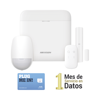 (AX PRO) KIT de Alarma AX PRO con GSM (3G/4G) / Incluye: 1 Hub con bateria de respaldo / 1 Sensor PIR / 1 Contacto Magnético / 1 Control Remoto /1 MICROSIM30M2M incluye 1 mes de servicio/ Wi-Fi / Compatible con Hik-Connect P2P - Toer
