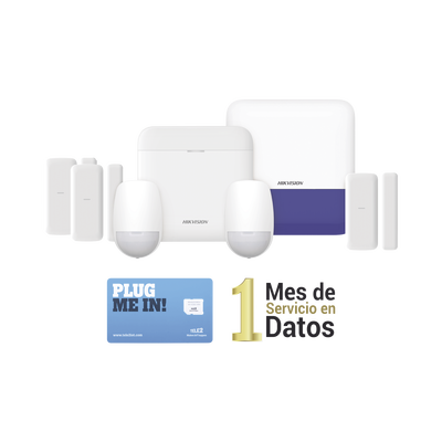 (AX PRO) KIT de Alarma AX PRO con GSM (3G/4G) / Incluye: 1 Hub / 2 Sensores PIR / 3 Contactos Magnéticos mini / 1 Control Remoto / 1 Sirena Inalambrica Exterior  / 1 WiFi / 1 MICROSIM30M2M con 1 mes de servicio/Compatible con Hik-Connect P2P - Toer