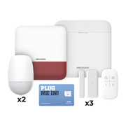 (AX PRO) KIT de Alarma AX PRO con GSM (3G/4G), Wi-Fi y Ethernet / Incluye: 1 Hub  con batería de respaldo / 2 Sensores PIR / 3 Contactos Magnéticos Slim / 1 Control Remoto / 1 Sirena Roja Inalambrica Exterior - Toer