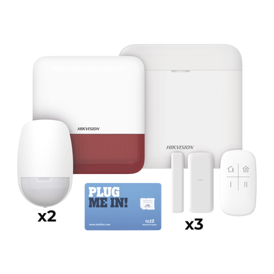 (AX PRO) KIT de Alarma AX PRO con GSM (3G/4G), Wi-Fi y Ethernet / Incluye: 1 Hub  con batería de respaldo / 2 Sensores PIR / 3 Contactos Magnéticos Slim / 1 Control Remoto / 1 Sirena Roja Inalambrica Exterior - Toer