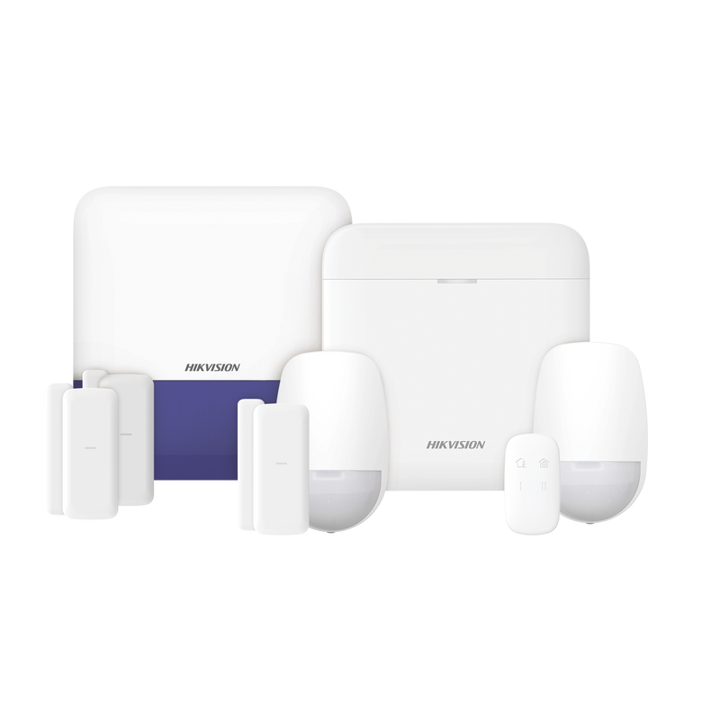DS-PWA48-KSV2 (AX PRO) KIT de Alarma AX PRO con GSM (3G/4G) / Incluye: 1 Hub con bateria de respaldo / 2 Sensores PIR / 3 Contactos Magnéticos mini / 1 Control Remoto / 1 Sirena Inalambrica Exterior  / WiFi / Compatible con Hik-Connect P2P