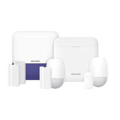 (AX PRO) KIT de Alarma AX PRO con GSM (3G/4G) / Incluye: 1 Hub con bateria de respaldo / 2 Sensores PIR / 3 Contactos Magnéticos mini / 1 Control Remoto / 1 Sirena Inalambrica Exterior  / WiFi / Compatible con Hik-Connect P2P - Toer