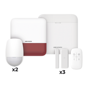 (AX PRO) KIT de Alarma AX PRO con GSM (3G/4G) / Incluye: 1 Hub con bateria de respaldo / 2 Sensores PIR / 3 Contactos Magnéticos mini / 1 Control Remoto / 1 Sirena estrobo Roja Inalambrica Exterior  / WiFi / Compatible con Hik-Connect P2P - Toer