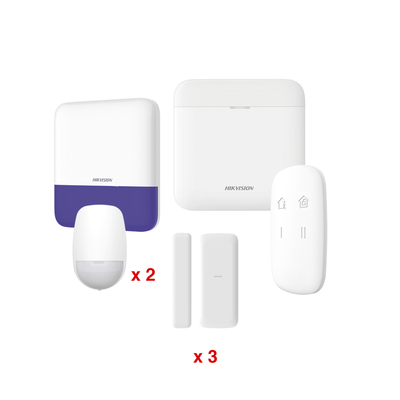 (AX PRO) KIT de Alarma AX PRO / Incluye: 1 Hub con batería de respaldo / 2 Sensores PIR / 3 Contactos Magnéticos mini / 1 Control Remoto / 1 Sirena Inalambrica Exterior  / WiFi / Compatible con Hik-Connect P2P - Toer