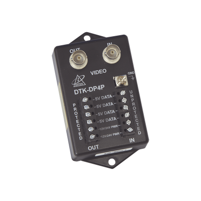 Protector para alimentación, datos y video para cámara PTZ de 12 Vcc-24 Vca, conector BNC y terminal