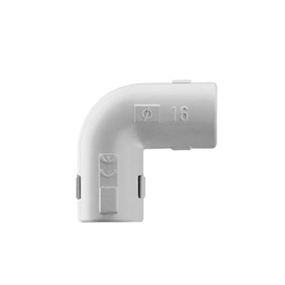 Unión en "L" (Codo) para tubería rígida, recomendado para cable eléctrico, PVC Auto-extinguible, de 20 mm - Toer