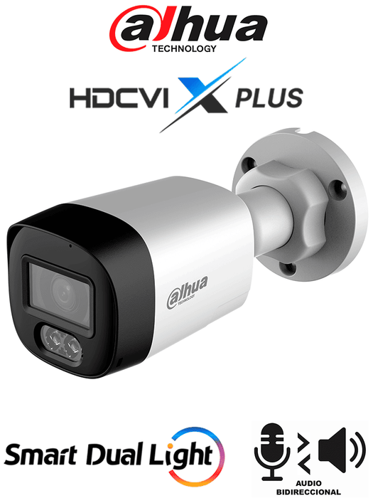 DAHUA DH-HAC-HFW1500RLN-IL-T - Cámara Bullet Full Color de 5 Megapixeles/Audio 2 vías/ Iluminador Dual Inteligente Mediante IR y Luz Calida/ Leds para 20 Metros/ DNR Para Reducción de Ruido en Imagen/ WDR de 120 dB/Lente de 2.8 mm/Policarbonato