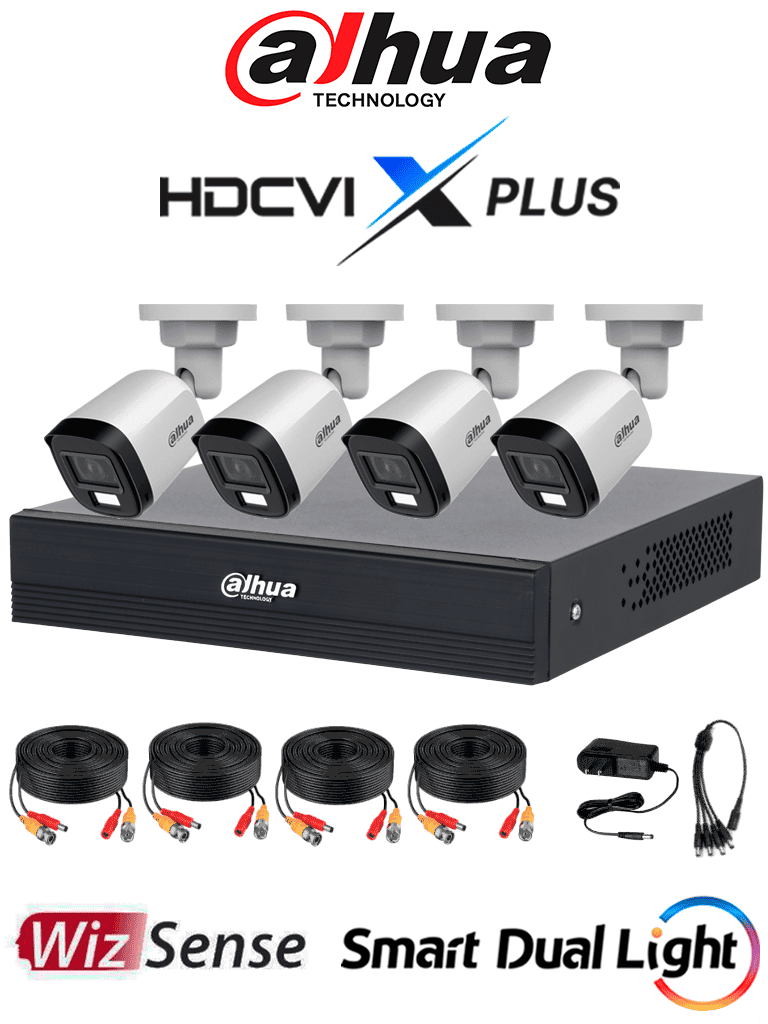 DAHUA DH-KIT/XVR1B04-I/T/4-B1A21N-U-IL-A-0280B -Kit de 4 Canales de 2 Megapíxeles DVR Cooper-I WizSense con IA, compresión H.265+, 4 cámaras B1A21 1080p,  4 canales + 1 IP o hasta 5 IP, SMD Plus, búsqueda de humanos y vehículos, incluye accesorios