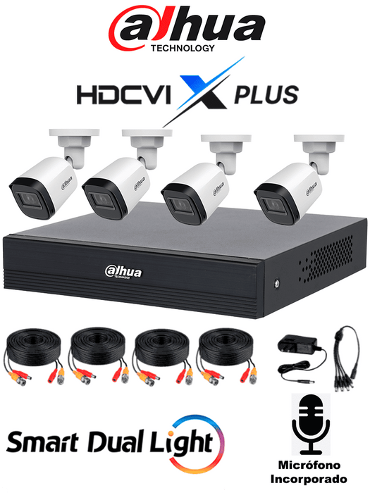 DAHUA DH-KIT/XVR1B08-I/T/8-B1A21N-U-IL-A-0280B- Kit de 8 Canales 2 Megapixeles DVR Cooper-I WizSense Con IA H.265+ 8 Camaras B1A21N-U-IL-A-0280B 1080p 8 Canales + 2 IP o Hasta 10 Canales IP 4 Canales SMD Plus
