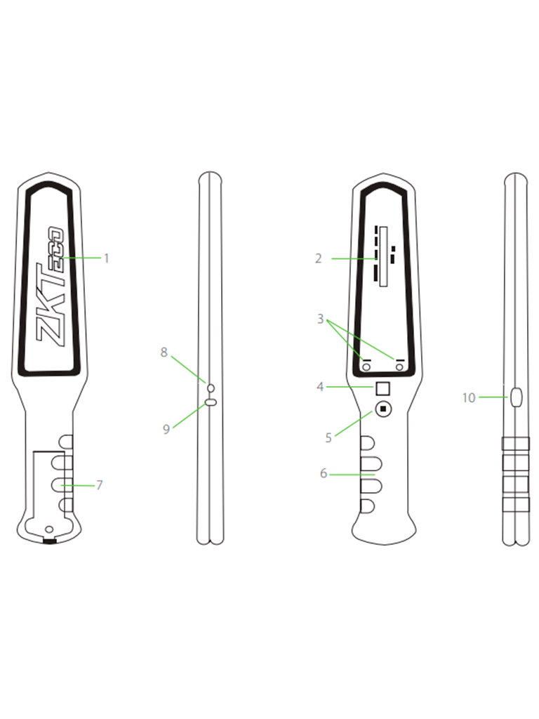 ZKTECO D180 - Detector de metales portátil con alta sensibilidad, indicador visual y alarmas sonora y de vibración. Su batería recargable de 9VDC proporciona hasta 40 horas de uso continuo, ideal para aplicaciones de seguridad eficientes y prolongadas.