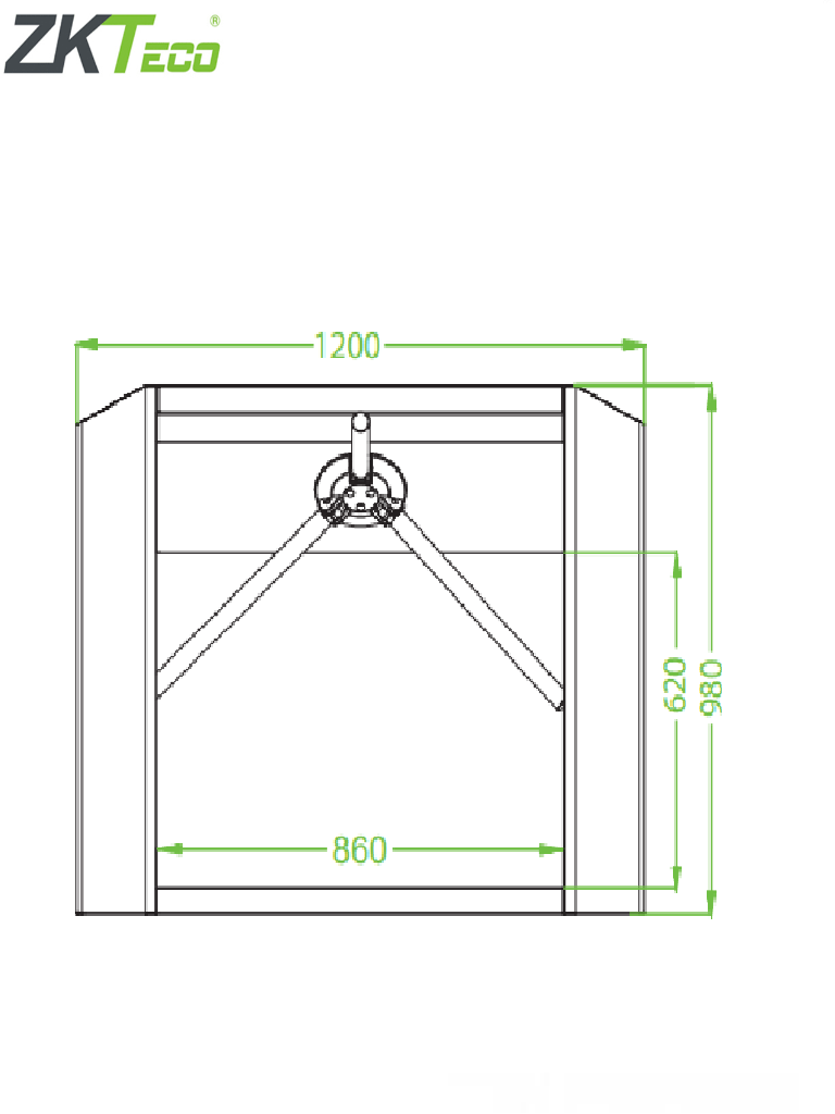 ZKTECO TS200 - Torniquete Bidireccional / Acero SUS304 / Desbloqueo de Seguridad sin Energía / No cuenta con Lectores y Panel / 110V / Exterior Protegido / Tráfico de 25 a 30 x Min / Ancho de Carril 50.5 cm / 1 millón de Ciclos / Apertura con Pulso Seco