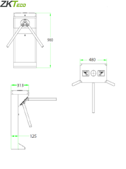 ZKTECO TS1000D - Torniquete Bidireccional / Acero SUS304  / 110V / 25 a 30 x Min / Carril 50 cm / Exterior Protegido / 1 millón de Ciclos / No cuenta con Lectores y Panel / Compatible Rostro, Palma, Huella, Tarjeta, QR