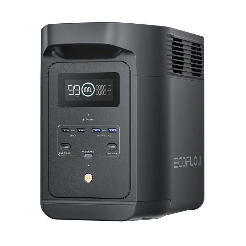 E980 Estación de Energía Portátil de 980Wh Litio LFP / 10 Puertos AC 500 W (Max. 1000W) / 2 USB-C 100W / Cargador de Coche 10A a 12.6V / Conectividad WiFi y Bluetooth (App) / Carga Solar 500W Max.
