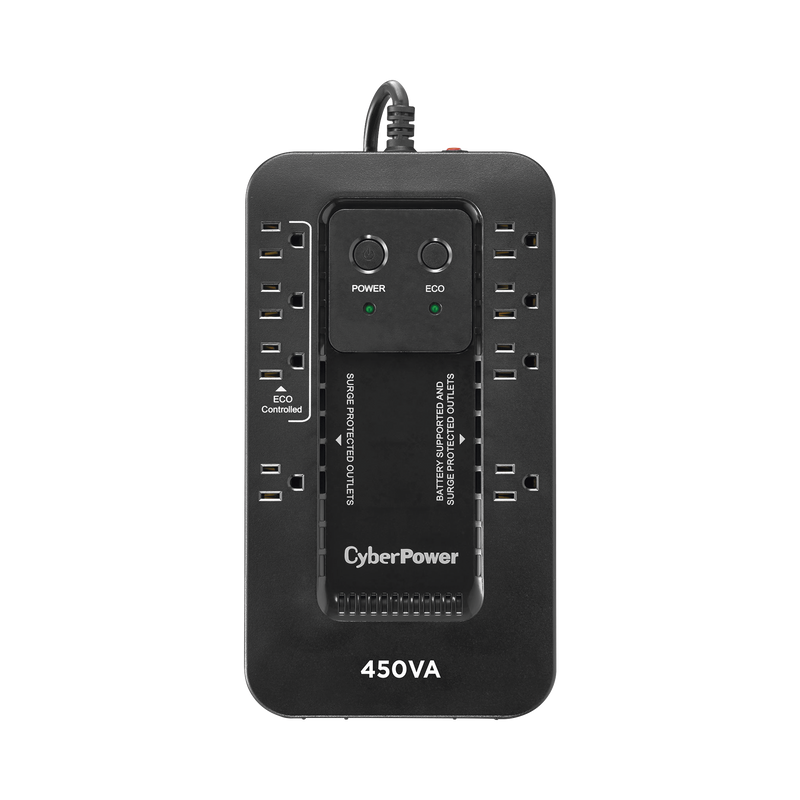 UPS de 450 VA/260 W, Topología Standby con Modo Ahorrador ECO, Entrada 120 Vca NEMA 5-15P, Con 8 Tomas NEMA 5-15R