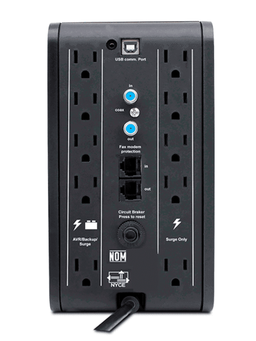 CDP R-Smart1510 - UPS de 1500VA / 900W con pantalla LCD, 10 terminales de salida: 5 con respaldo y AVR, y 5 con supresión de picos.
