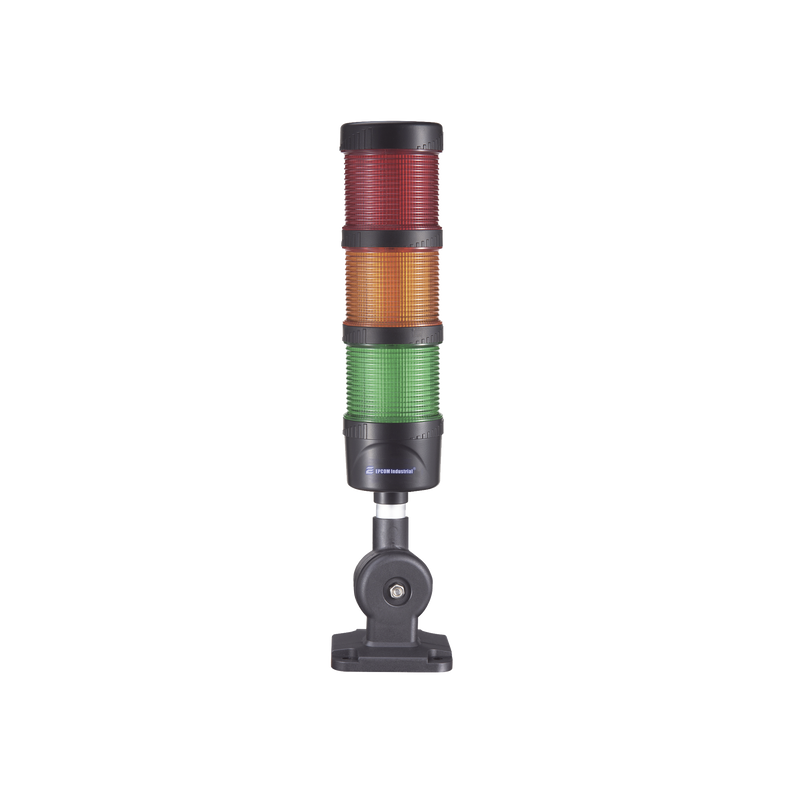 EI-3-RAG-110240 Torre LED Indicadora de estado de 3 niveles color Rojo, Ámbar y Verde, con Buzzer integrado a 85 dB,  a 110-240 VCA con Montaje incluido de 60 mm de diámetro