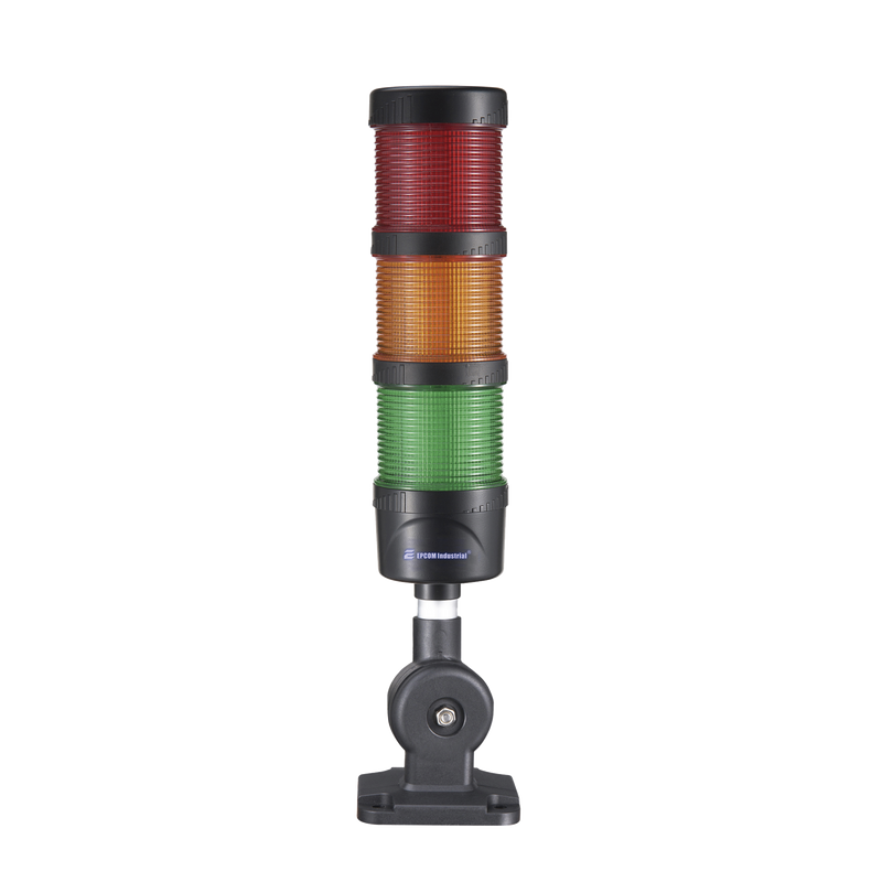 EI-3-RAG-24 Torre LED Indicadora de estado de 3 niveles color Rojo, Ámbar y Verde, con Buzzer integrado a 85 dB,  a 24 VCD con Montaje incluido de 60 mm de diámetro