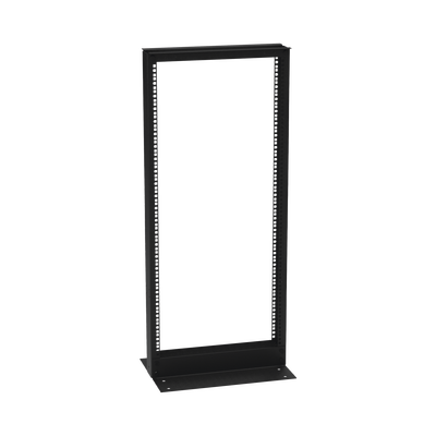 Rack de 2 Postes (Doble Perforación), Estándar 19", 24 Unidades, Fabricado en Acero, Base "L" para Anclar a Piso. - Toer