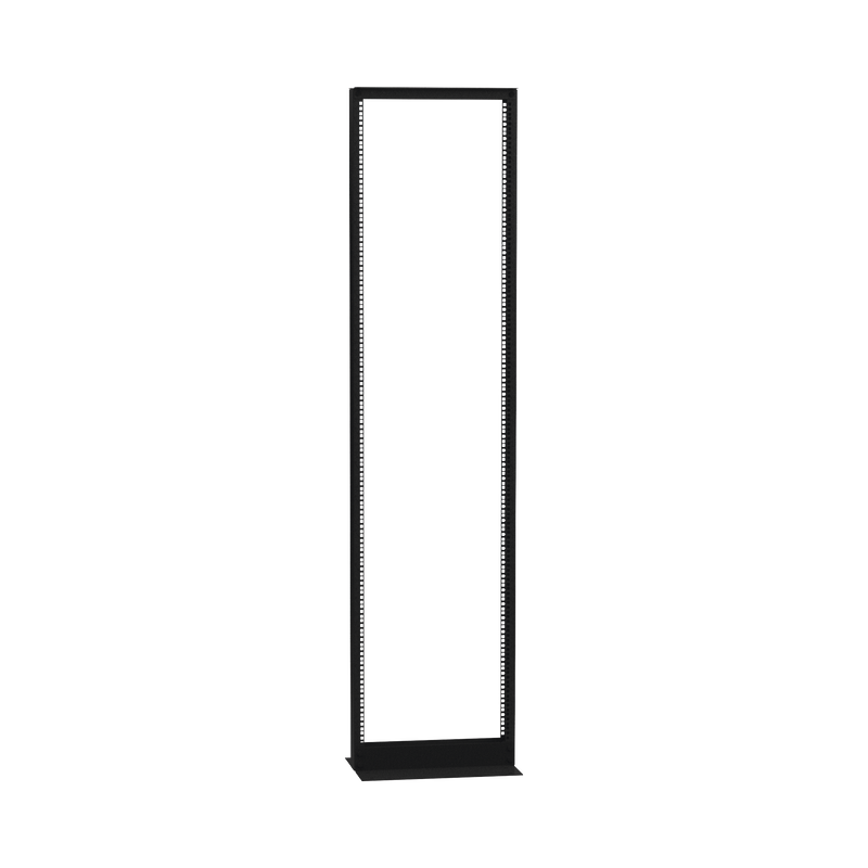 Rack de 2 Postes (Doble Perforación), Estándar 19, 45 Unidades, Fabricado en Acero, Base L para Anclar a Piso.
