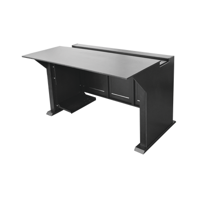 Escritorio Estación Mobiliaria Profesional de Monitoreo y Control / Videovigilancia / Acceso / Alarmas / Etc... / Metal Negro y Madera Tono Oscuro - Toer