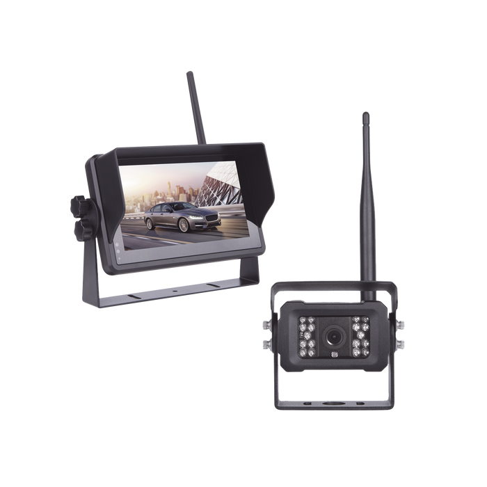 Sistema Profesional Inalámbrico de Cámara de Reversa Infrarroja y Monitor Touch de 7 para Vehículos de Trabajo y Montacargas