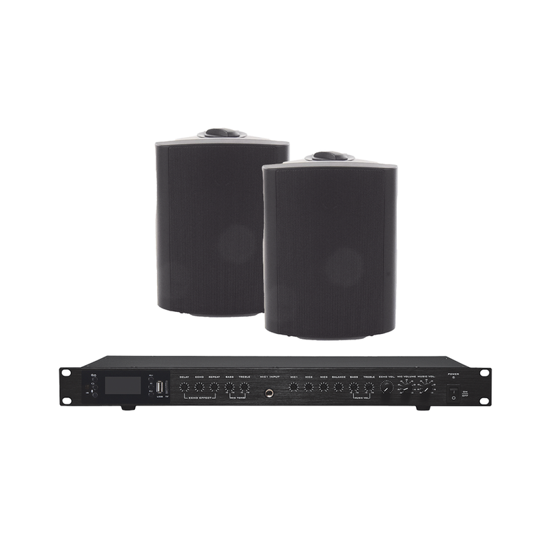 Amplificador de Audio con 2 Bocinas OL-5BK | 2 x 60W | Baja Impedancia 4 - 8? | Reproductor Bluetooth, USB, SD | Efectos Integrados Delay, Echo, Repeat