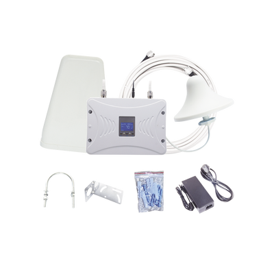 Kit Amplificador de Señal Celular 2G, 3G y 4G / Mejora llamadas convencionales y VoLTE / Amplifica señal de TELCEL, AT&T y MOVISTAR / Cubre hasta 300 m² con una antena y hasta 900 m² con 3 antenas.