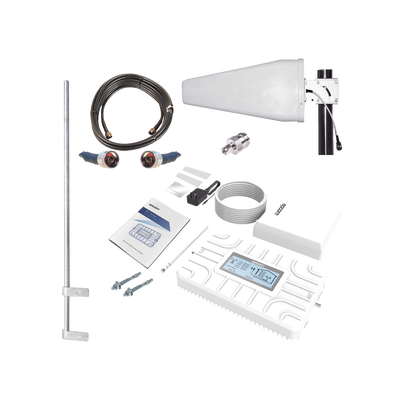 Kit PLUS de Amplificador de Señal Celular 5G / Penta Banda / Soporta 2G, 3G, 4G y 5G / Compatible con TELCEL, AT&T, MOVISTAR y OMV / Cobertura hasta 250 m2 / Incluye Antenas, Jumpers coaxiales y mástil. - Toer