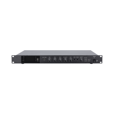 Amplificador de Audio | 1 canal | 350 W | Sistema 100V y Baja Impedancia | 4 Entradas de Micrófono Balanceadas | Bluetooth | USB | SD | FM | Montaje en Rack - Toer