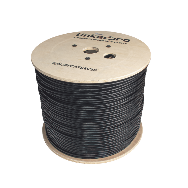 Bobina de Cable Siamés Cat5E CCA + 2 Cables Gruesos (16 AWG) para Alimentar Cámaras Más Lejos / 305m / Instalación en Exterior / Uso Industrial para Climas Extremos