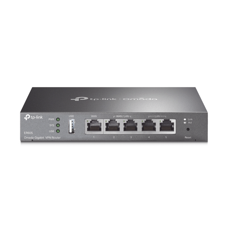 ER605 Router Omada VPN / SDN Multi-WAN Gigabit / 1 Puerto WAN Gigabit / 2 Puertos LAN Gigabit / 2 Puertos configurables LAN/WAN / 150,000 Sesiones Concurrentes / Administración Centralizada OMADA o Stand-Alone / 1 Puerto USB 2.0