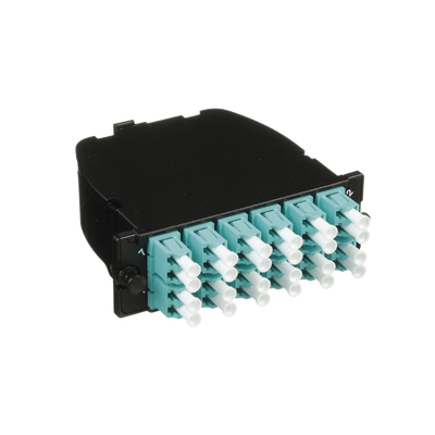 Casete OptiCom de Fibra Óptica Multimodo OM3, Con 2 Conectores MPO a 12 LC Duplex, Polaridad Método A, Pérdida de Inserción Estándar