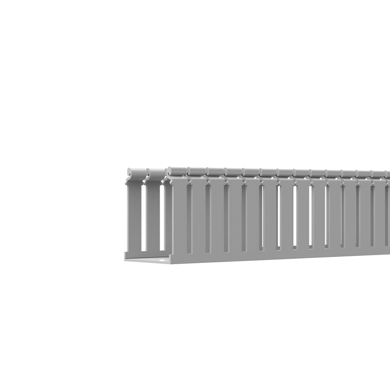 FC4X3LG2 Canaleta Ranurada de PVC con Tapa, Tipo F, 108 mm de Ancho, 79.2 mm de Alto y 2 m de Largo, Color Gris