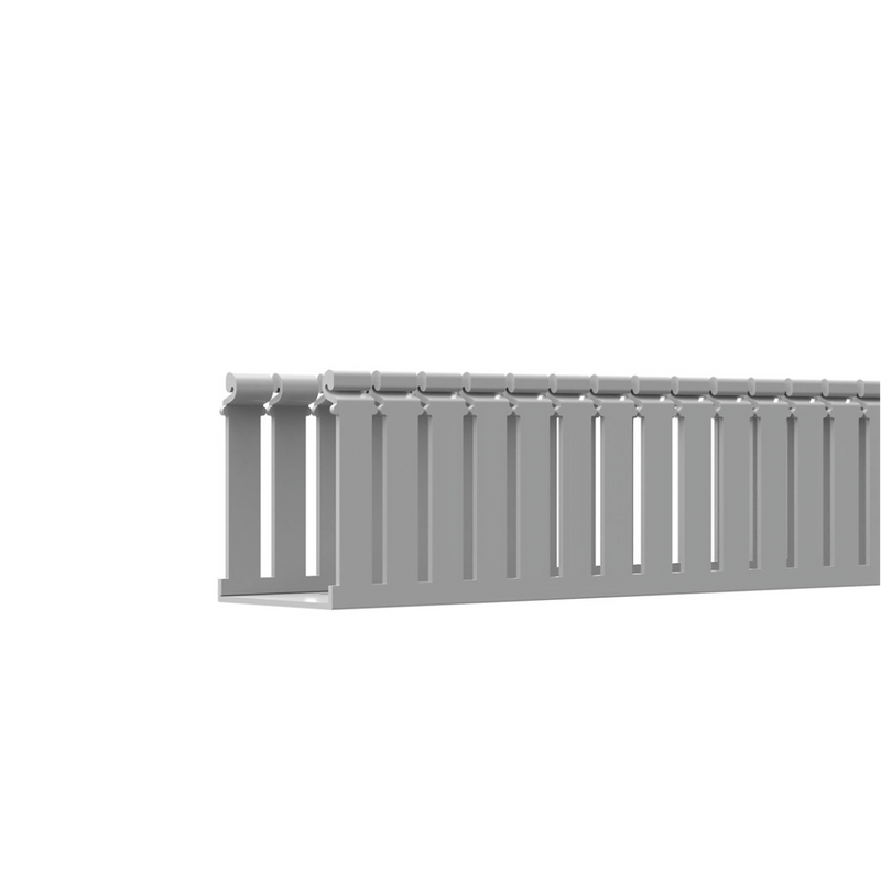 FC4X4LG2 Canaleta Ranurada de PVC con Tapa, Tipo F, 108 mm de Ancho, 104.1 mm de Alto y 2 m de Largo, Color Gris