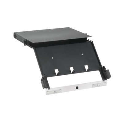 Panel de Distribución de Fibra Óptica, Acepta 4 Placas FAP o FMP, Bandeja Deslizable e Inclinable Hacia Abajo, Hasta 96 Fibras, Color Negro, 1UR - Toer