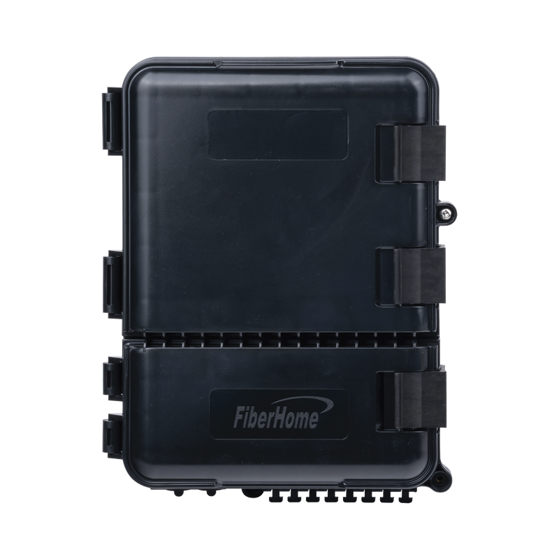 Caja de Distribución de Fibra Óptica para 24 Empalmes, con 8 acopladores SC/APC simplex, Exterior IP55, Color Negro