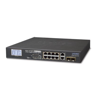 FGSD-1022VHP Switch PoE+ / Distancia 250 Metros / 8 Puertos + 2 Combo TP/SFP Gigabit y Pantalla LCD Para Monitoreo